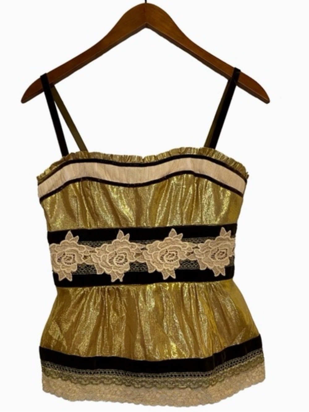 Nanette Lepore Gold Lace-Trim Spaghetti Strap Top